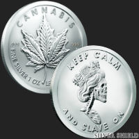 Excellent Skeleton Queen & Cannabis Leaf Front & Back 1 oz .999 Fine SilverCoin