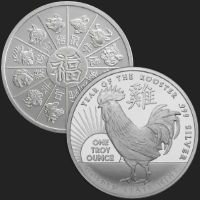 Beautiful Rooster & Chinese Zodiac Calendar Front & Back of 1 oz .999 Fine Silver Coin