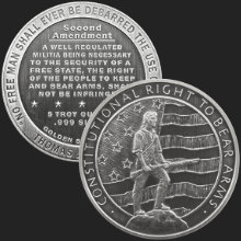 Excellent 5 oz Man with Rifle & Second Amendment Front & Back 5 Troy Oz .999 Antiqued Silver Coin