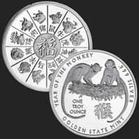 Beautiful Monkey & Chinese Zodiac Calendar Front & Back of 1 oz .999 Fine Silver Coin