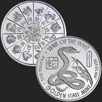 Excellent Snake & Chinese Zodiac Calendar Front & Back of 1 oz .999 Fine Silver Coin