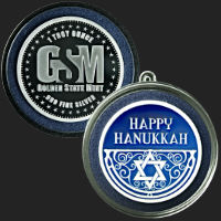 Beautiful Happy Hanukkah & Golden State Mint 1 Troy Oz .999 Fine Silver Round Coin