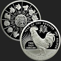 Beautiful Rooster & Chinese Zodiac Calendar Front & Back of 21 oz .999 Fine Silver Coin