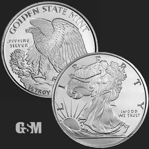 Excellent Walking Liberty & Eagle Front & Back of 1/2 oz .999 Fine Silver Coin