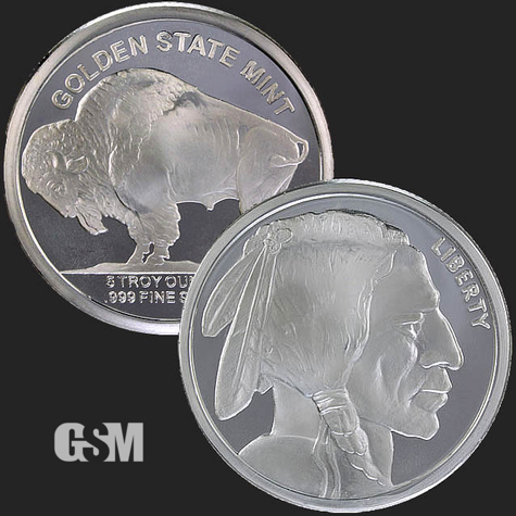 Beautiful Buffalo & Indian Front & Back of 5 oz .999 Silver Coin