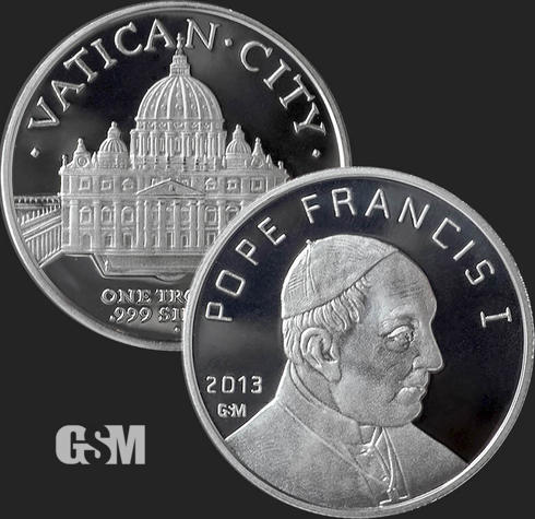 Excellent Pope Francis & Vatican Church Front & Back of 1 oz .999 Fine Silver Coin