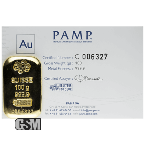 100 Gram Gold Pamp Bar